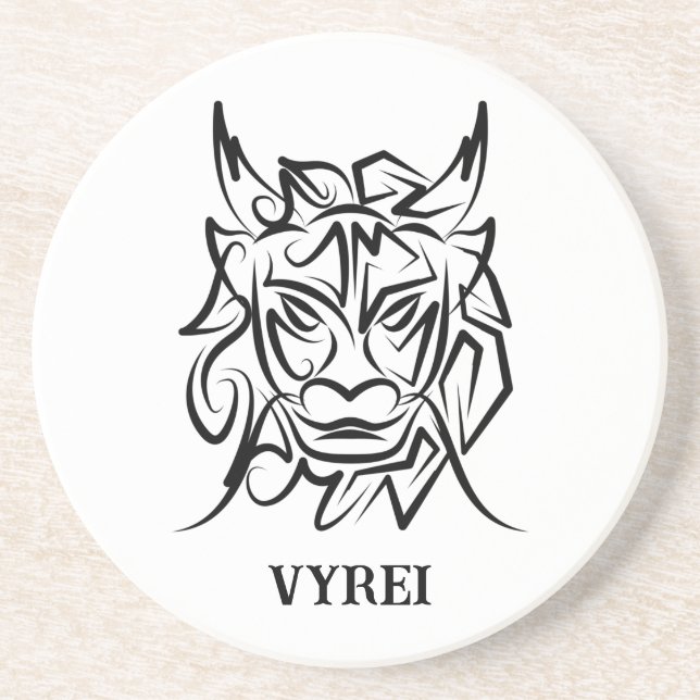 Posavasos Dragón tribal blanco y negro (Frente)