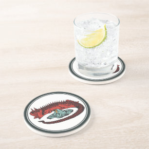 Posavasos Dragón verde rojo vintage Lady Vector Art Nouveau