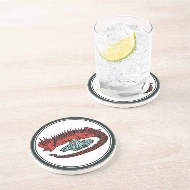 Posavasos Dragón verde rojo vintage Lady Vector Art Nouveau (Lado)