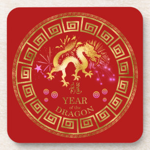 Posavasos Dragón zodiaco chino rojo/dorado ID542
