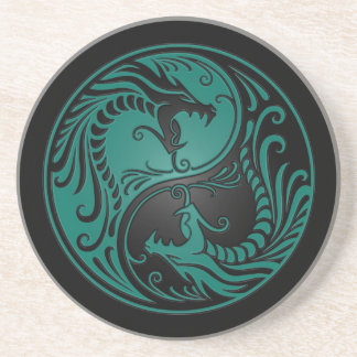 Posavasos Dragones azules y negros verde azulados de Yin