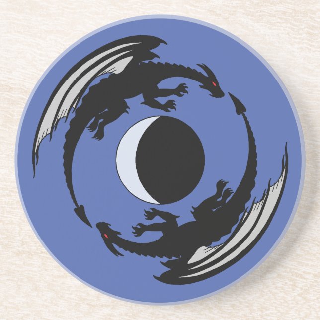 Posavasos Dragones de la Luna Diseño de Fantasía en piedra a (Frente)