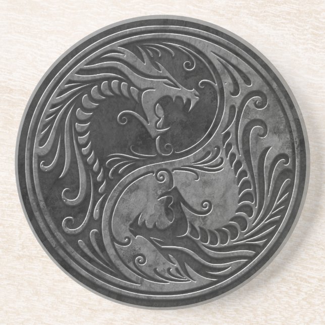 Posavasos Dragones de piedra de Yin Yang (Frente)