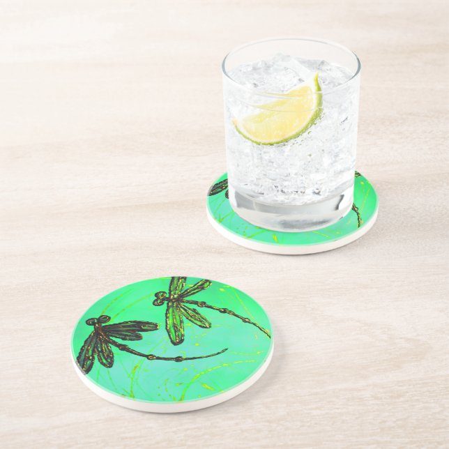 Posavasos Dragonflies Gorgeous Green & Turquoise Twist (Lado)