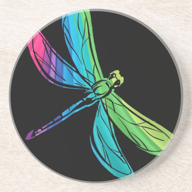 Posavasos Dragonfly arcoiris sobre negro (Frente)
