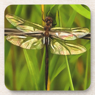 Posavasos Dragonfly Artificial En Marrón Y Amarillo En Verde