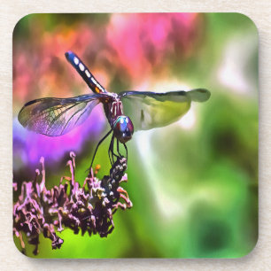 Posavasos Dragonfly en pintura realista verde y azul
