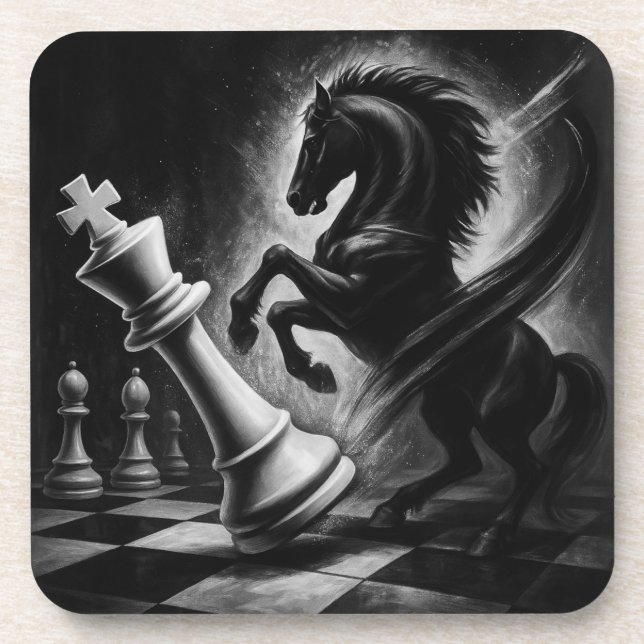 Posavasos Dramático caballo negro vs. rey - Audaz arte de aj (Frente)