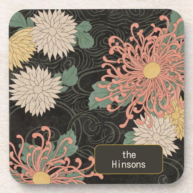 Posavasos Dramático crisantemo japonés floral (Frente)