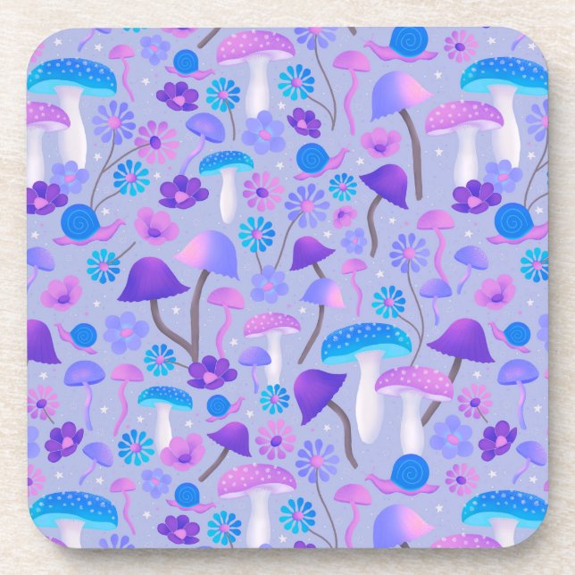 Posavasos Dreamy Mushrooms Floral Woodland Purple Turquoise (Frente)