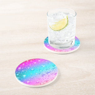 Posavasos Droplas de agua de gradiente azul caliente rosa y 