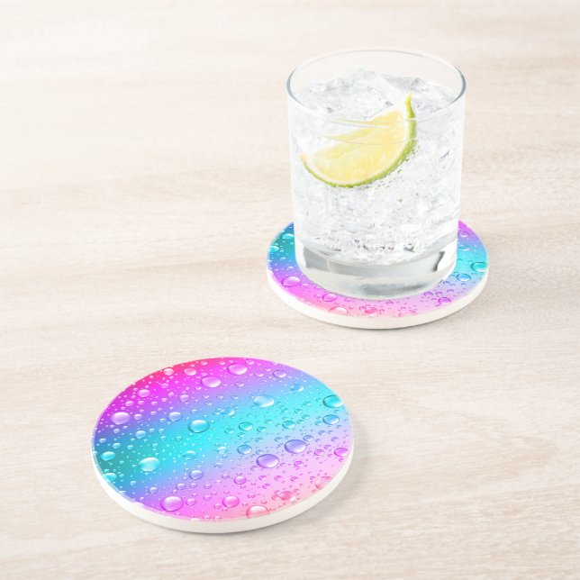 Posavasos Droplas de agua de gradiente azul caliente rosa y  (Lado)