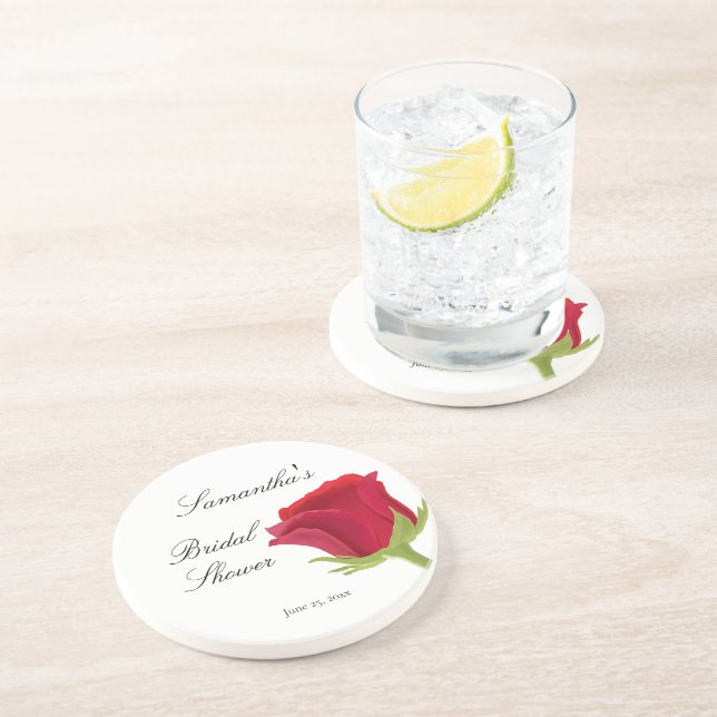 Posavasos Ducha de Novia Elegante y Sofisticada Rosa Roja (Lado)