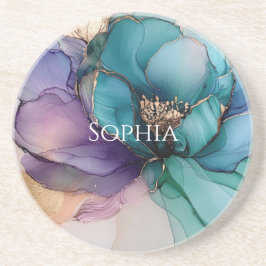 Posavasos Ducha de Novia Flor de Oro Azul Acuarela Púrpura