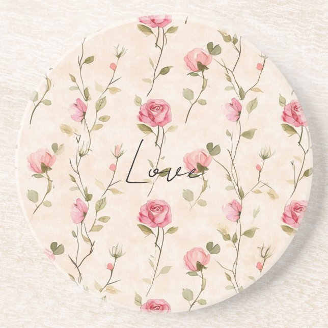 Posavasos Ducha de Novia Floral de Rosas de Crema Rosa Preci (Frente)