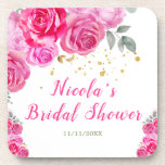 Posavasos Ducha de novia floral rosa caliente<br><div class="desc">Hermosa tostadora de ducha de novia con arreglos florales de color rosa caliente. Perfecto para una ducha nupcial. Las palabras se pueden cambiar para adaptarlas a sus propios detalles o requisitos</div>