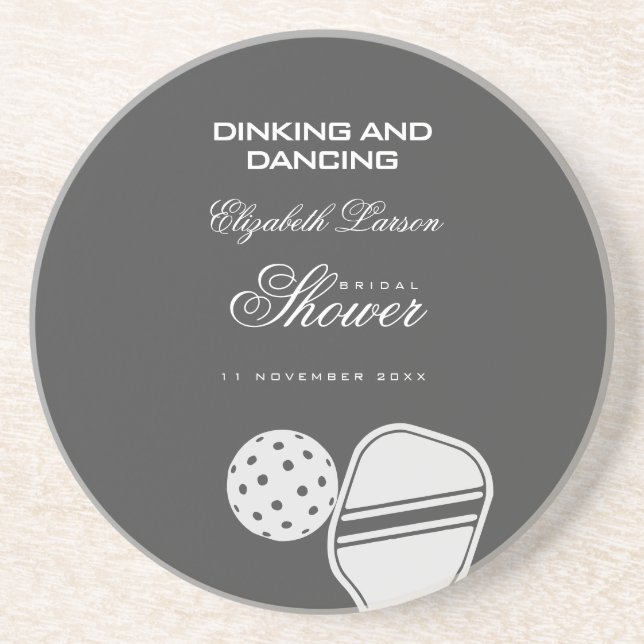 Posavasos Ducha de Novia para Amantes del Pickball Negro y B (Frente)