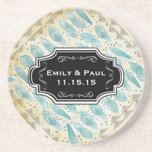 Posavasos Duck Egg Blue Feather Pattern Bodas Sastres
