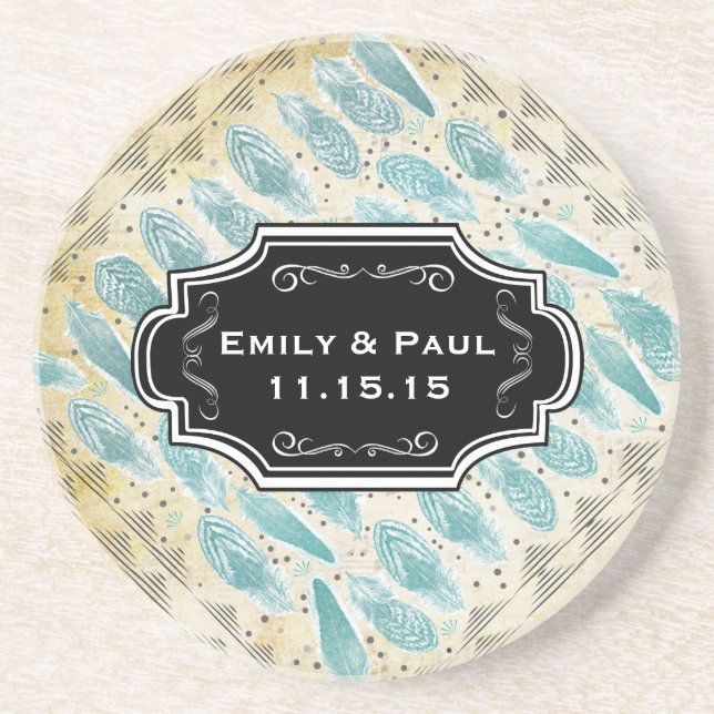 Posavasos Duck Egg Blue Feather Pattern Bodas Sastres (Frente)