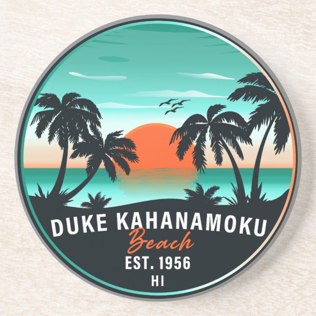 Posavasos Duke Kahanamoku Beach Hawaii Retro Sunset Souvenir (Frente)