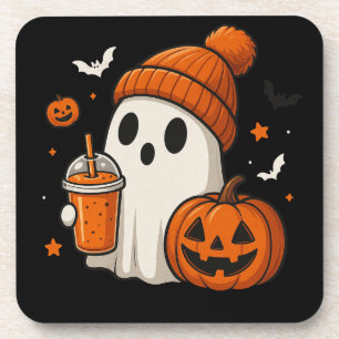 Posavasos Dulce Fantasma de Halloween con Calabaza y Bebida