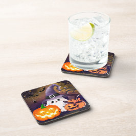 Posavasos Dulce Fantasma de Halloween con Sombrero de Bruja
