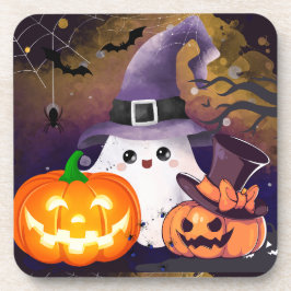 Posavasos Dulce Fantasma de Halloween con Sombrero de Bruja 
