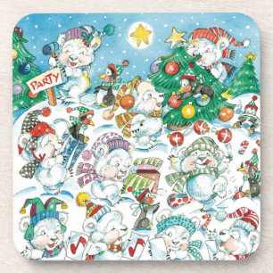 Posavasos Dulce fiesta de Navidad de osos polares y pingüino