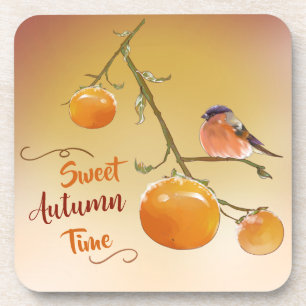 Posavasos Dulce Naranja de otoño Persimmon Fruits & Aves