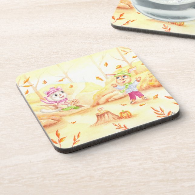 Posavasos Dulce paseo otoñal por el bosque (Lado Izquierdo)