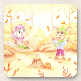 Posavasos Dulce paseo otoñal por el bosque