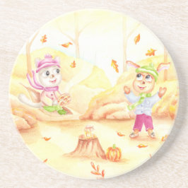 Posavasos Dulce paseo otoñal por el bosque