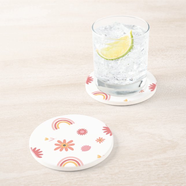 Posavasos Dulce patrón pastel de arcoíris y floral (Lado)