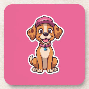 Posavasos Dulce perro caricaturista - Cachorro feliz en Pega