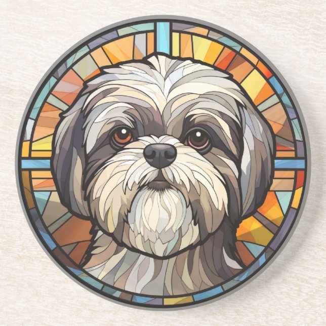 Posavasos Dulce Perro de Cristal Manchado Shih Tsu (Frente)