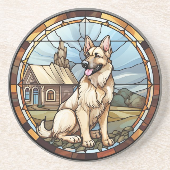 Posavasos Dulce perro pastor alemán de vidrio emplomado (Frente)