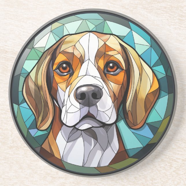Posavasos Dulce Vidrio Manchado Beagle Hound Dog (Frente)