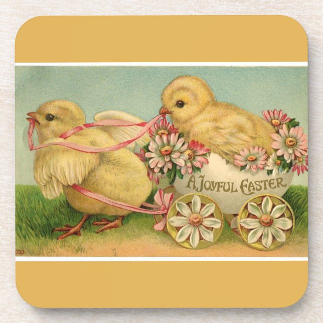 Posavasos Dulce vintage Fluffy Chicks Oro Pascua (Frente)