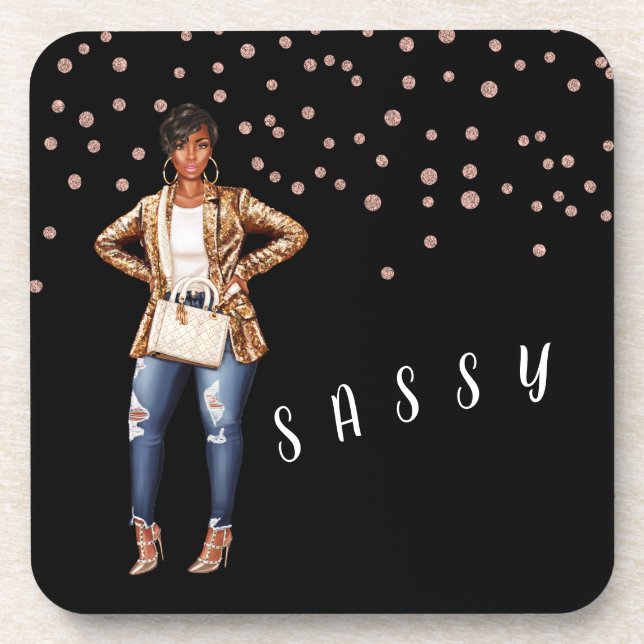 Posavasos Duro Plástico Sassy Lady Black Dotink Drink Coaste (Frente)