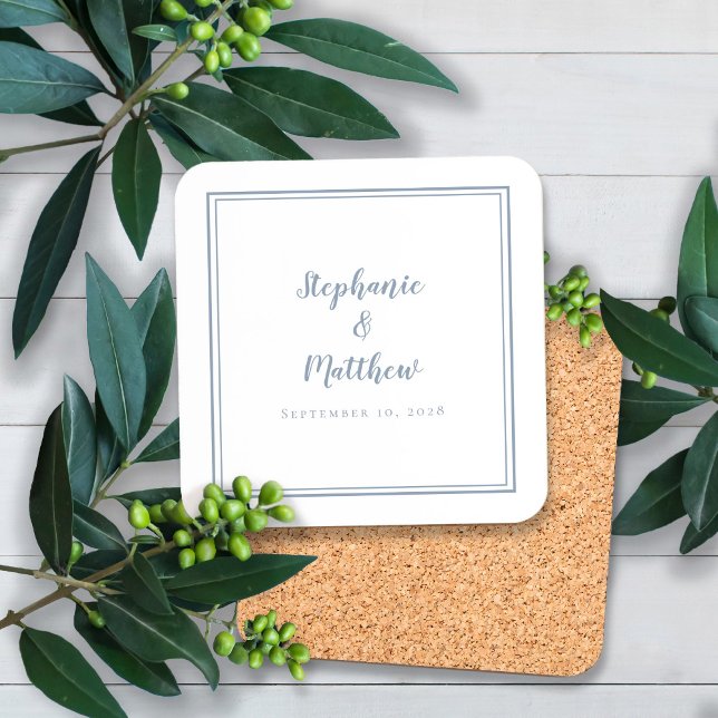Posavasos Dusty Blue Newlywoed Boda moderno Minimalista (Subido por el creador)