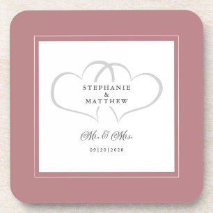 Posavasos Dusty Rosa Boda Sr. y Sra. Elegant Moda Corazones