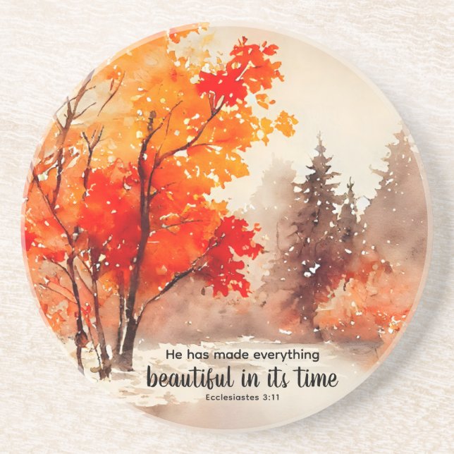 Posavasos Ecclesiastes 3:11 Biblia Verse Fall Watercolor (Frente)