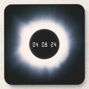 Posavasos Eclipse solar total 2024 en blanco y negro