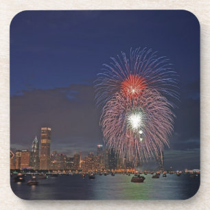 Posavasos EE. UU., Illinois, Chicago, fuegos artificiales de