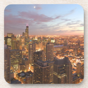 Posavasos EE.UU., Illinois, Chicago: Vista nocturna del bucl