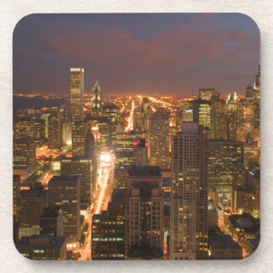 Posavasos EE.UU., Illinois, Chicago: Vista nocturna del bucl