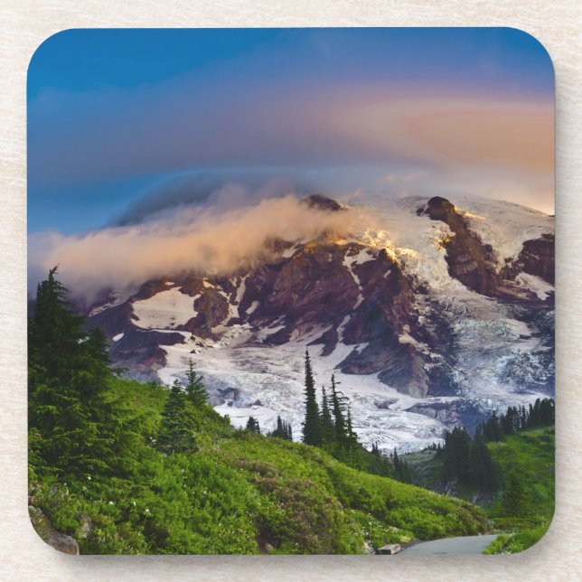 Posavasos EE. UU., Washington, Mt. Rainier. Sol de la mañana (Frente)