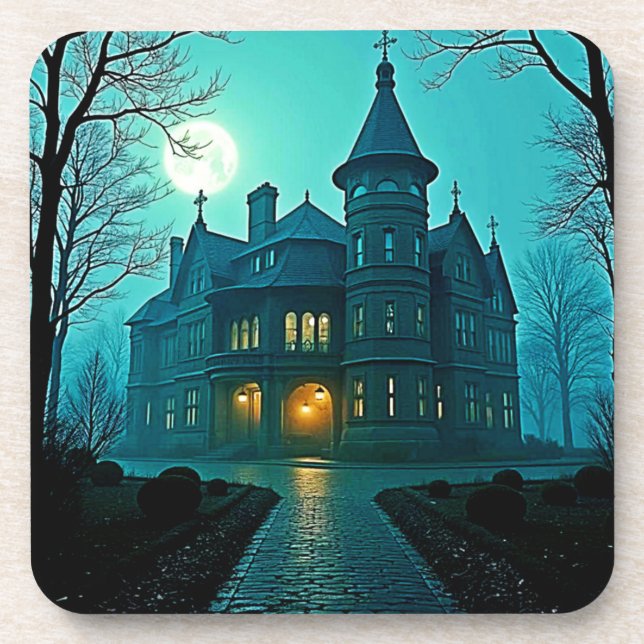 Posavasos Eerie Victorian Mansion Moonlight (Frente)