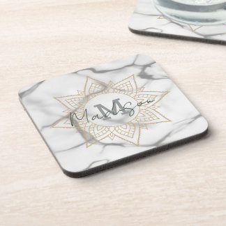 Posavasos Efecto de mármol gris y blanco Mandala dorada Mono