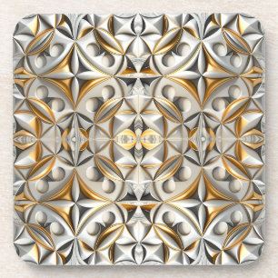 Posavasos Efecto de relieve floral geométrico de oro y plata